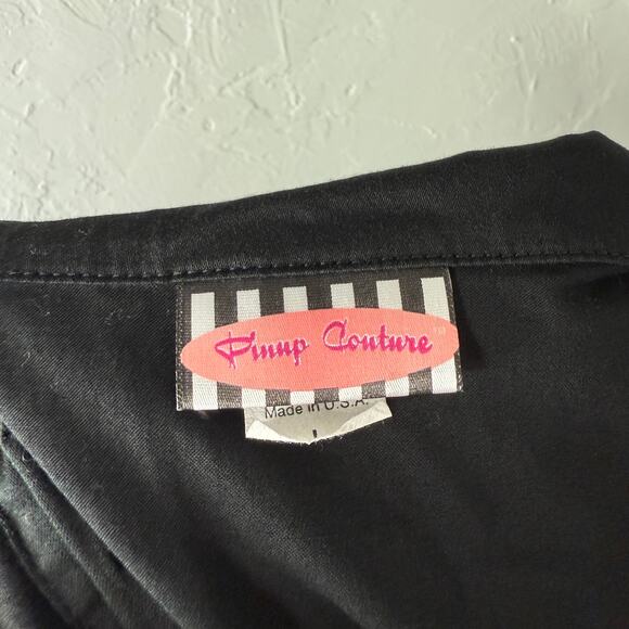 Pinup Couture Womens Dress Large Retro Pinup Cotton Blend Collar S/S Stretch H7 - Picture 7 of 8